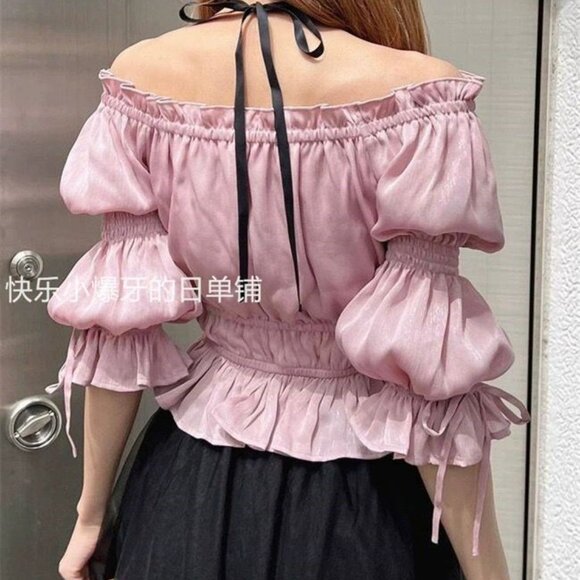 Free Gift! 🎁Japanese Doll-Style Jirai Kei Off-Shoulder Chiffon Top - Brand New - Picture 3 of 5